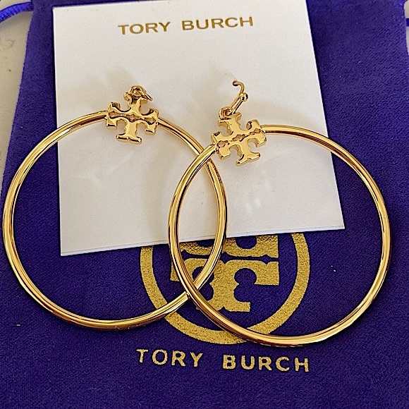 Tory Burch Jewelry - 💯💯💯Brand New Tory Burch Stacked T Logo Golden hoop earrings.